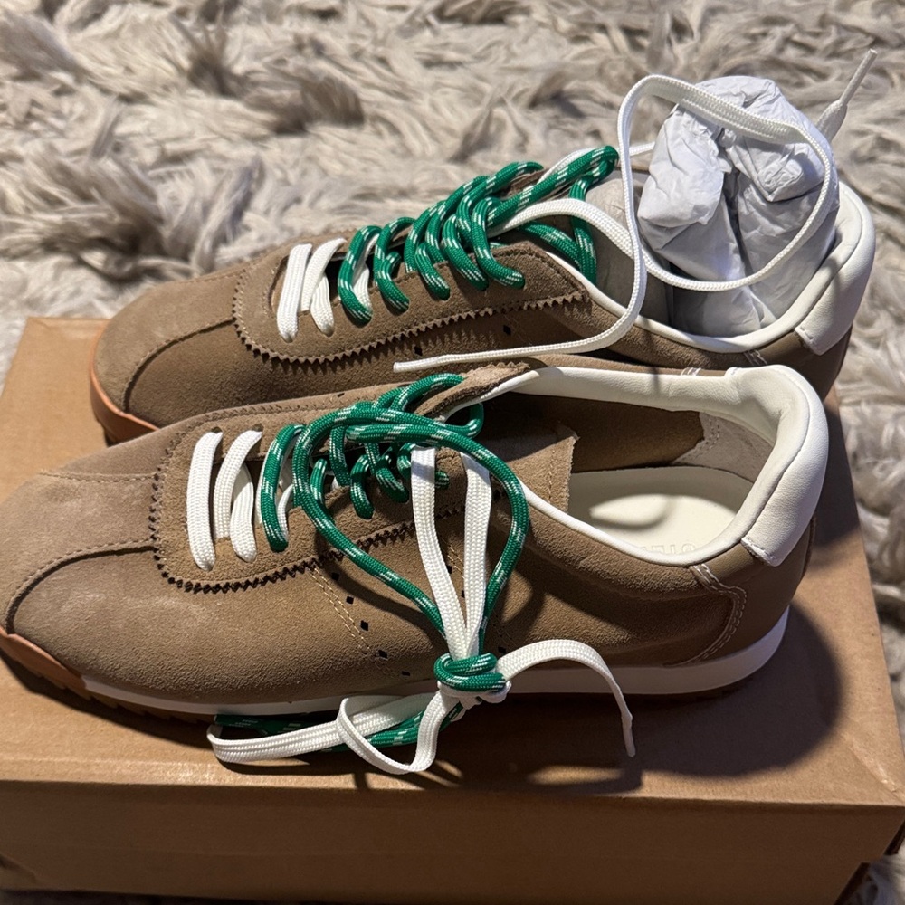 Steve Madden Brown and White Sneakers with Green Laces